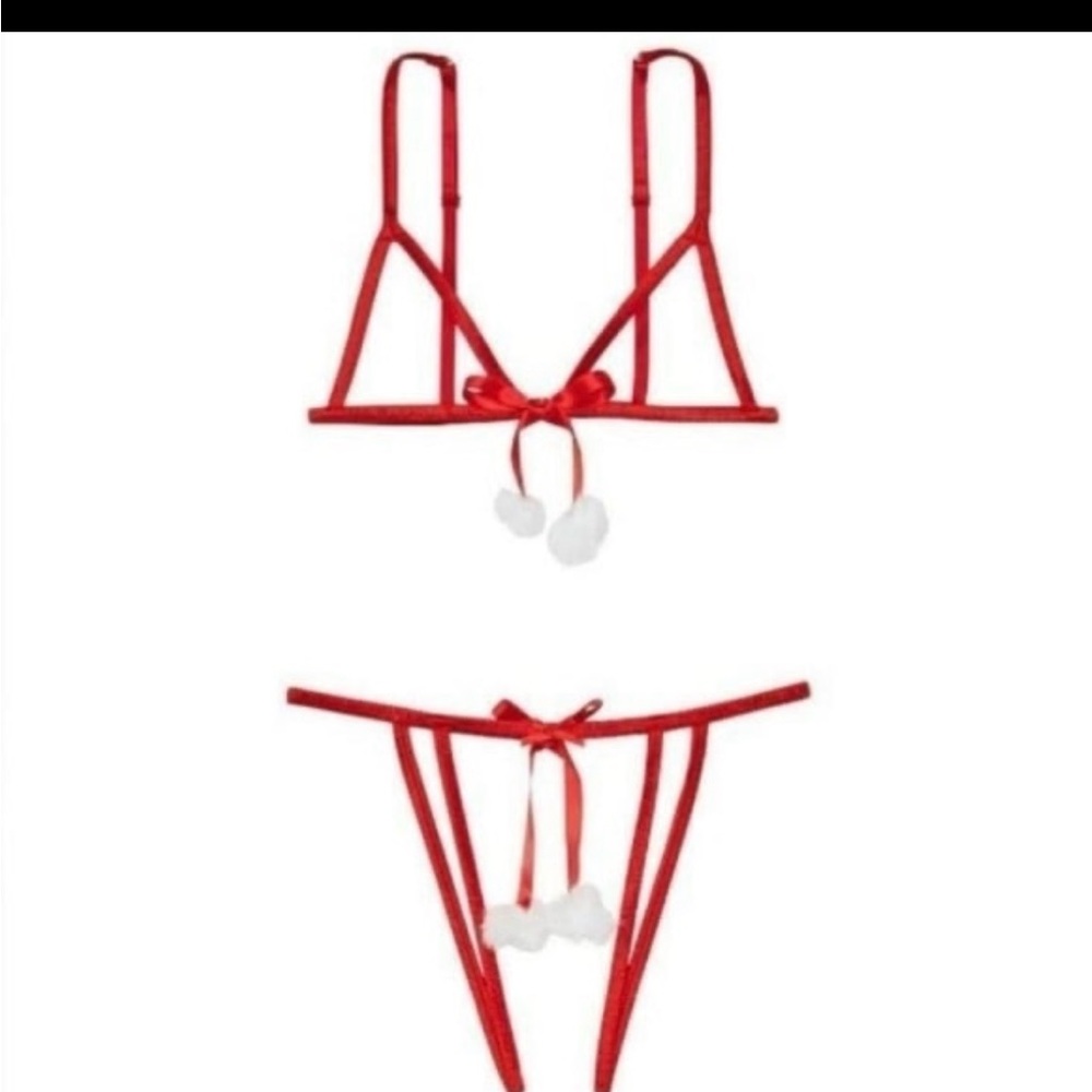 Victoria's Secret Red Snow Bunny Lingerie Set